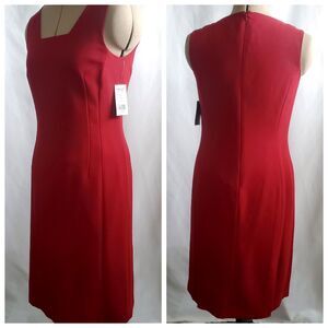 NWT Karen Scott Dress Size 4 Petite Burgundy Sleeveless Square Neck Sheath Dress